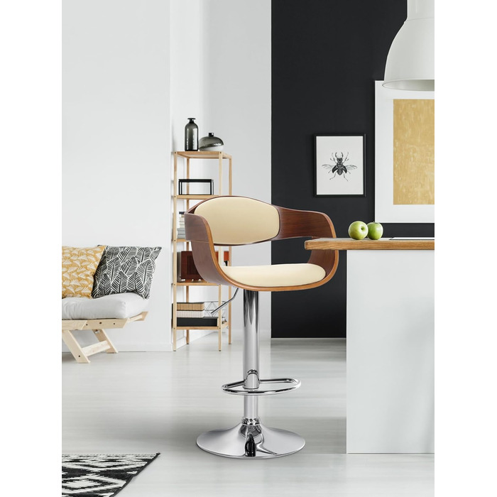 Kingston Adjustable Bar Stool with Faux Leather Seat - Walnut/Cream Finish
