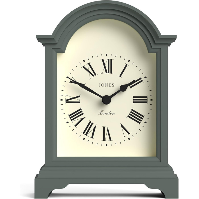 JONES CLOCKS® Bistro Table Clock | Classic Arch Design | White | Timeless style for desk, table, shelf or nightstand (Green)