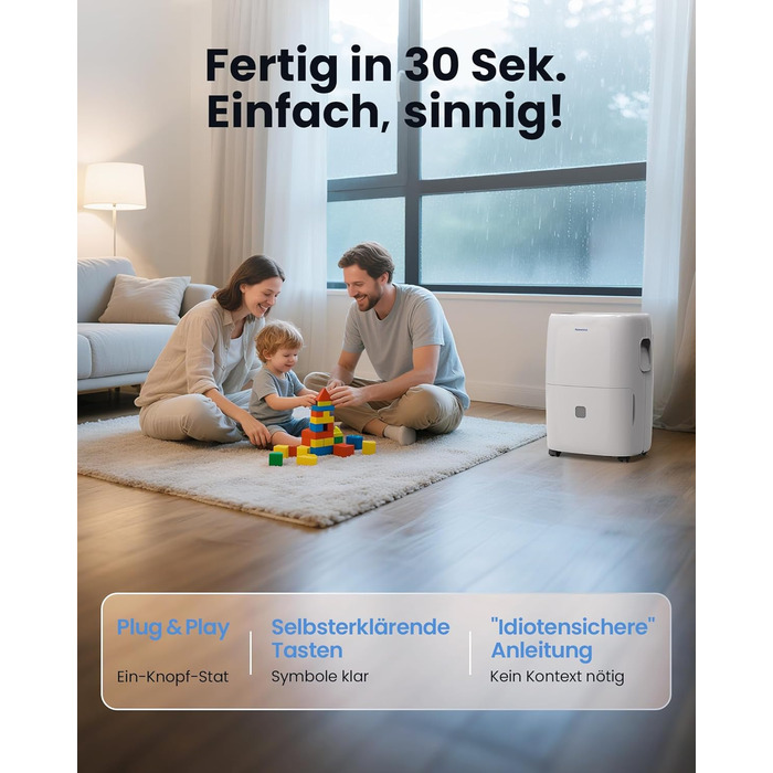 Електричний осушувач повітря Newentor 25L - для підвалу, дому, 215 м³/80 м², з таймером, фільтром, 10 років гарантії