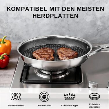 Набір посуду LEADZM Keramik 20 предметів для індукційних плит: каструлі, сковороди з кришками, екологічний (без PFOS/PFOA), чорний + натуральний