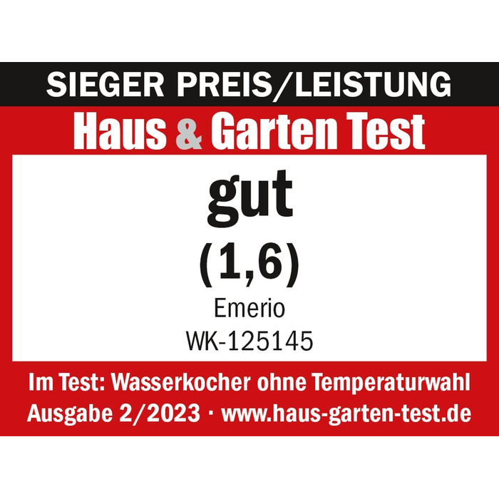 Електричний чайник EMERIO з об'ємом 1.7 л, 2200 Вт, синя LED-підсвітка, 360° підставка, скло Borosilikat, без BPA, WK-119988.7