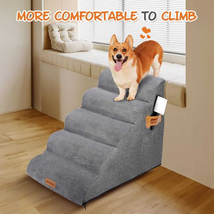 Сходинка для собак Nobleza з 5 сходинками, з роликом для шерсті - для маленьких собак