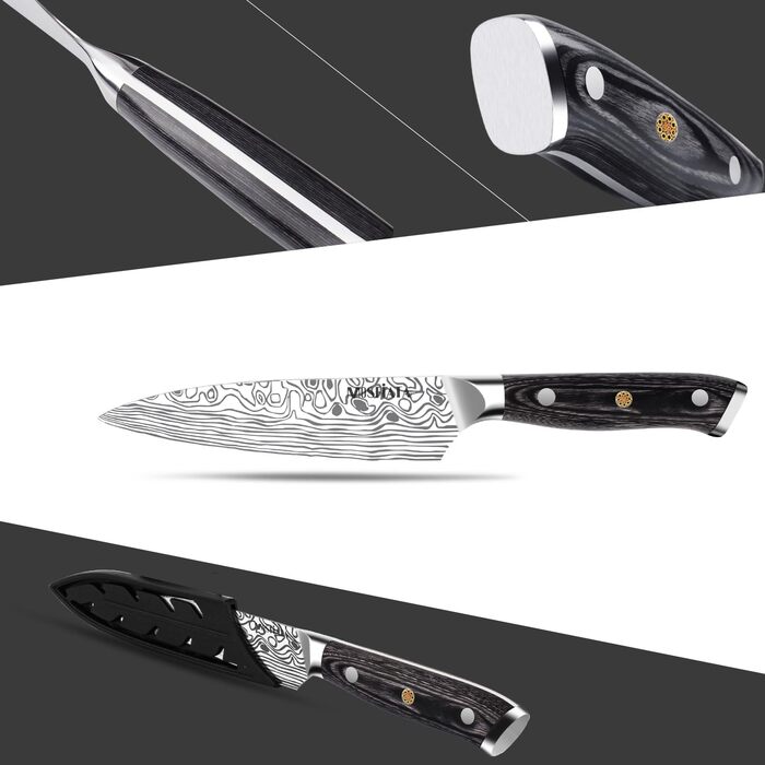 Ніж Santoku MOSFiATA 18 см з нержавіючої сталі EN 1.4116 з дерев'яною ручкою (10 см) - Кухонний ніж для нарізки