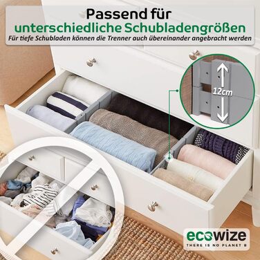 Drawer Dividers (43-56 cm) - Bamboo Drawer Organizer, Spring-loaded - Drawer Dividers for Kitchen, Bedroom, Bathroom, Dorm Room, Desk & Craft Table (Gray)
