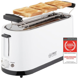 Тостер First Austria 4-х секційний з широким прорізом, 1400 Вт з піддоном для крихт | Підставка для тостів | Теплоізольований корпус, регулювання температури, корпус з нержавіючої сталі, функція розморожування, центрування хліба 1400 Вт - білий