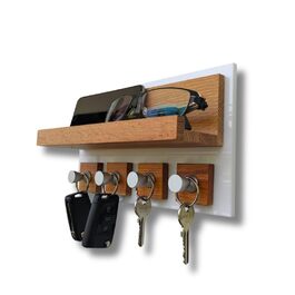 Сучасне ключниця Alakay з полицею - блискуче дерев'яне ключниця для стильного зберігання ключів, підставка для ключів. Ідеально підходить для дому або офісу, практична та елегантна (білий)