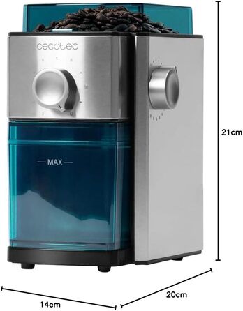 Cecotec SteelMill 2000 Electric Coffee Grinder. Stainless steel, flat burrs, 17 settings, 250g capacity, 2-12 cups