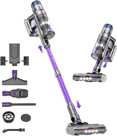 Бездротовий акумуляторний пилосос 580W з LED-дисплеєм, 55KPa, 75 хвилин роботи, об'єм контейнера 1,5л, для твердих підлог, килимів та шерсті тварин