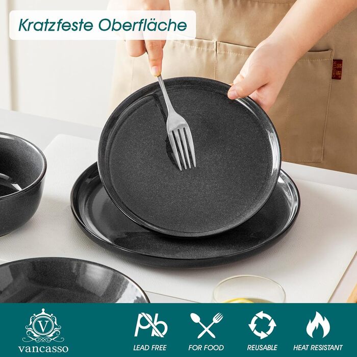 Набір посуду Steingut vancasso ANYA (48 предметів) – сучасний сервіз для 6 осіб (сірий)