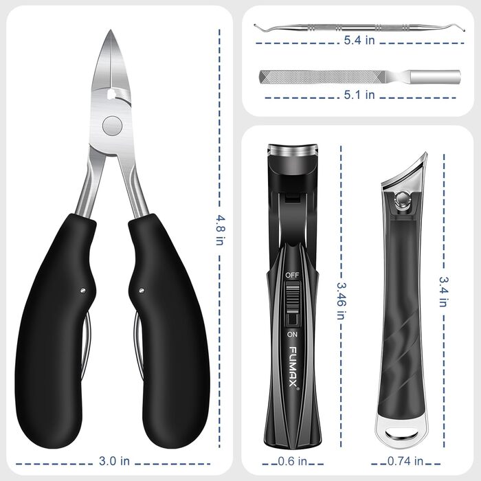 Кусачки для нігтів для літніх людей з широкою щелепою та довгою ручкою, кусачки для кутикули з кутовою головкою, для товстих нігтів, з контейнером для збору обрізків, подарунковий набір для чоловіків та жінок, чорні