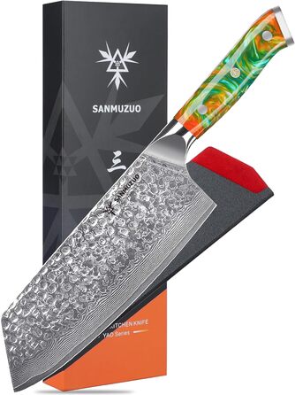 Ніж кухарський Sanmuzuo Yao Серія Damast (20 см) - кухонний ніж для овочів та фруктів з дамаської сталі та ручкою з харчового пластику