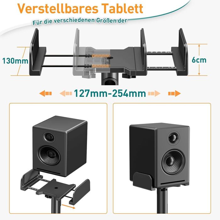 Універсальна підставка для поличних колонок ELIVED, регульована за висотою, з висувною платформою та внутрішнім кабелем-каналом, витримує до 5 кг, 1 пара