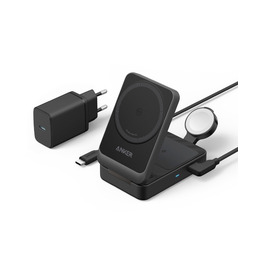 Anker MagGo 3-в-1 Бездротова Зарядна Станція Qi2 15W MagSafe для iPhone 17/16/15/14, Apple Watch 9, AirPods (з USB-C 40W адаптером) - Чорна