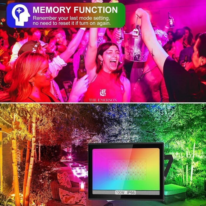 LED Floodlights Outdoor, 100W Smart RGB Floodlights with Remote Control and Bluetooth App, LED Floodlights, Color Changing Spotlights, IP66 Waterproof Floodlights for Gardens, Courtyards (2 Pack) (Rgb-4p)