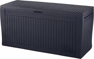 Koll Living Storage Box/Cushion Box 270 Liters Color: Graphite l 100% Waterproof l with ventilation, preventing unpleasant odors/mold l Modern wood-look design l Lid loadable up to 250 KG (2 people)