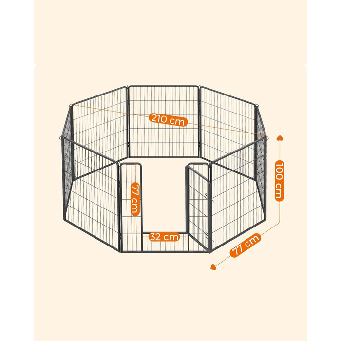 Вольєр для тварин Feandrea Freilaufgege, XXL (77 x 100 см), чорний, з 8 панелей, DIY, для дому та вулиці