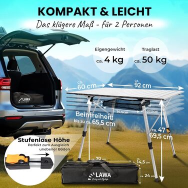 Складаний туристичний столик з регулюванням висоти до 69,5 см, алюміній, для кемпінгу, балкону, 2 особи, легкий, з сумкою