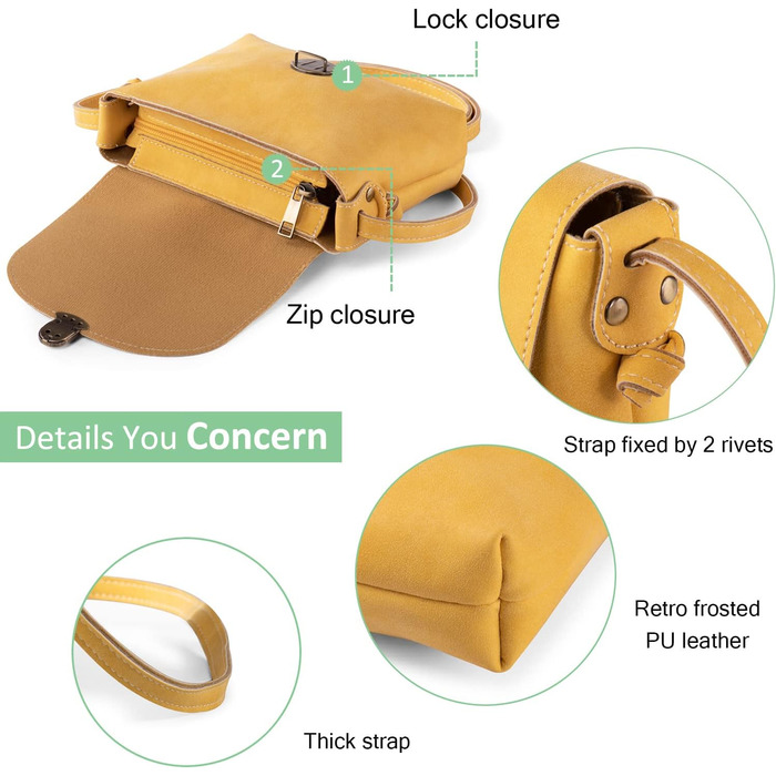Жовта сумка через плече жіноча Kleine Umhängetasche з замком, екошкіра, компактна кросбоді для дівчаток та жінок