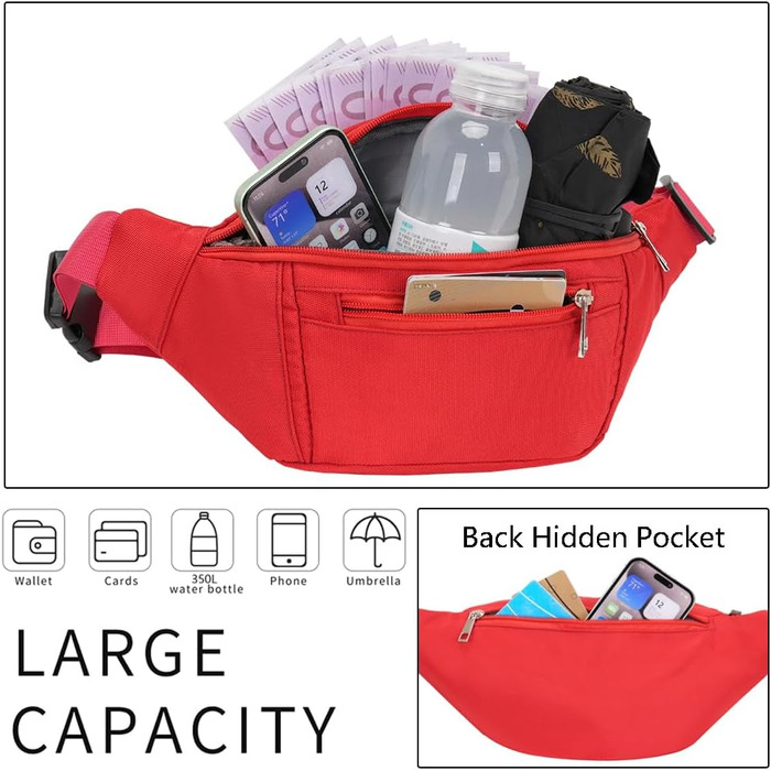 Поясна сумка на пояс для чоловіків та жінок, водонепроникна, для спорту, подорожей, фітнесу, бігу (червона)