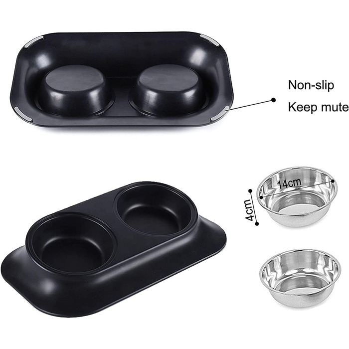 Підвищений годівниця для кошенят та цуценят, з нержавіючої сталі, на підставці, під кутом 15°, протиковзка, для котів та маленьких собак, подвійний миска