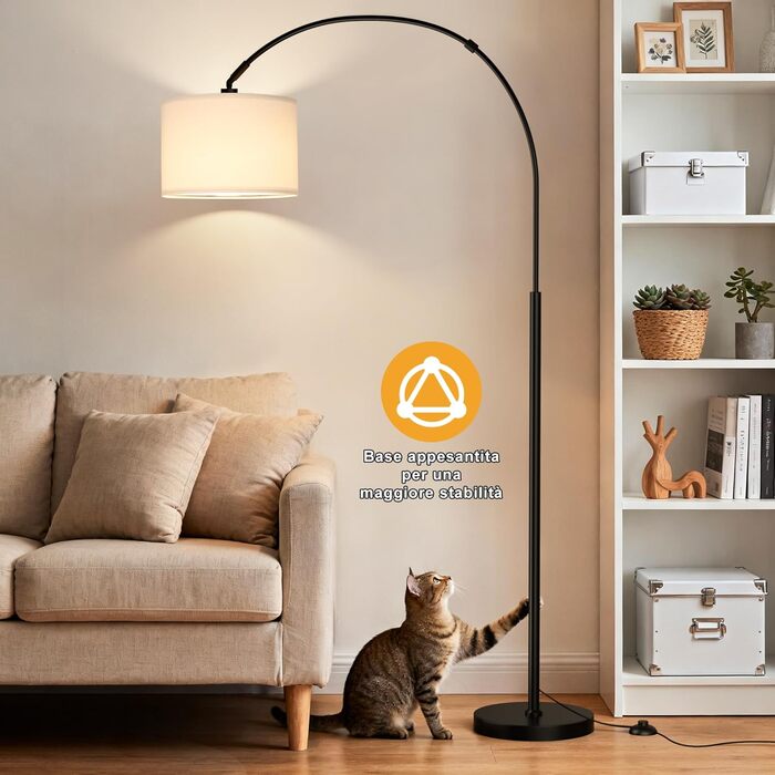 Торшер для вітальні Stehlampe з димером, LED E27, пульт ДУ, 3000K-6000K, бежевий (білий абажур + чорна база). Регульований кут нахилу 350°, висота 180 см.