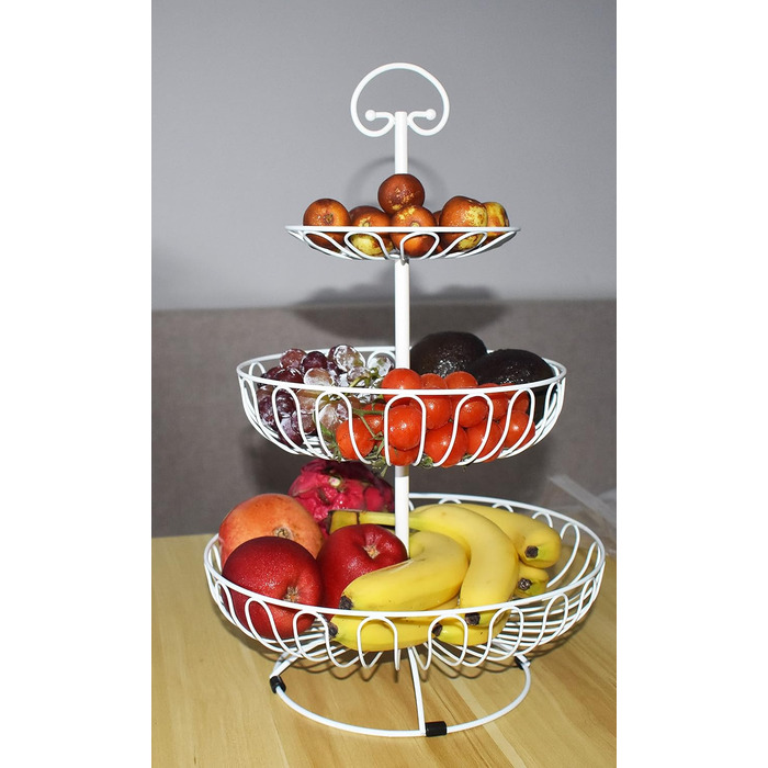 Металевий кошик для фруктів та овочів з ручкою - 3 яруси, великий, з нержавіючої сталі, з циркуляцією повітря (45 см, Ø30-24-16.5 см), золотий