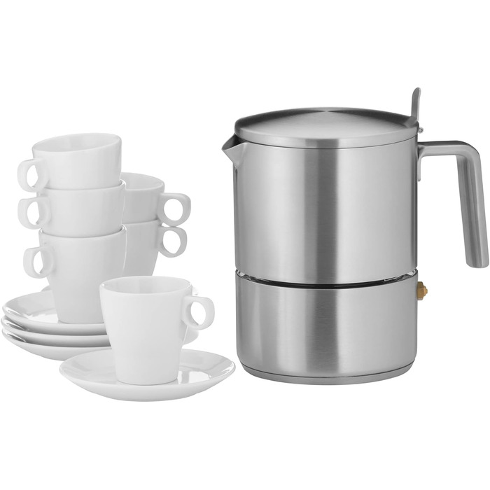 WMF Kult Espresso Maker 300ml, Espresso Machine for 6 Cups, Brushed Cromargan Stainless Steel, Induction, Dishwasher-Safe