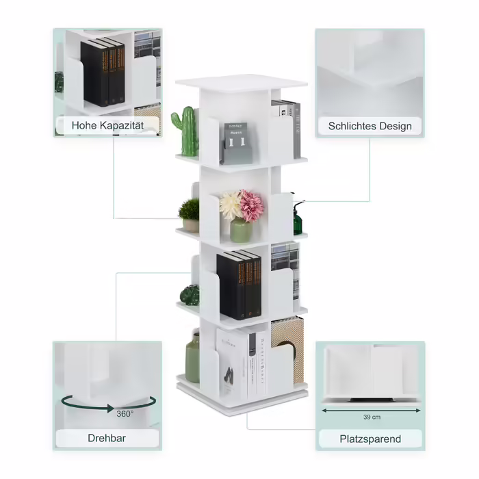 Relaxdays White Rotating Bookshelf