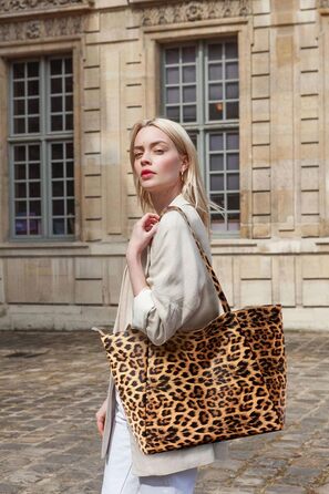 Сумка жіноча KALIDI шопер велика зі шкірозамінника (PU) з блискавкою для роботи, покупок, школи - Леопард