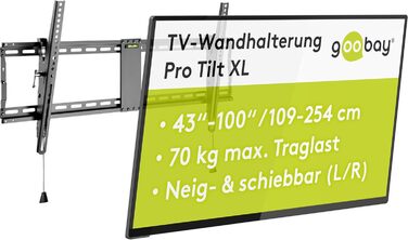 Кріплення для телевізора та монітора Goobay Pro (XL), нахильний (3-12°) та поворотний – для LED, LCD, OLED, плоских та вигнутих телевізорів 43-100 дюймів – максимальне навантаження 70 кг – чорний
