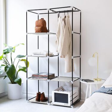 Navaris Fabric Wardrobe with Clothes Rail - Folding Wardrobe 88x170x45cm with Rail - Large, Stable Closet - Foldable Fabric Wardrobe made of Nonwoven Fabric in Light Grey