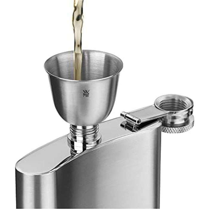 Фляга Manhattan WMF Cromargan® 6-частинна, 200 мл, з воронкою та штампом у шкіряному етолі, без гравіювання