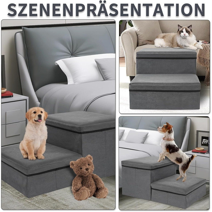 Сходинка для собак та котів Haustiertreppe, складана з місцем для зберігання, сіра (2 сходинки)