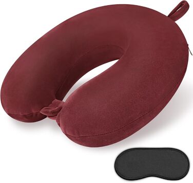 Подушка для шиї з Memory Foam, зручна для подорожей, U-подібна форма, підтримка шиї та голови, зменшує втому, портативна, для літаків, поїздів, авто (темно-червоний)