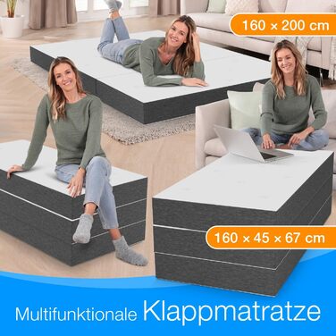 Складаний матрац ELONEO Premium Visco 75x200 см, висота 15 см, гостьовий, ортопедичний, для подорожей, складний гостьовий матрац знімний чохол, сіро-білий
