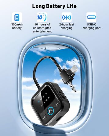 Bluetooth-адаптер 6.0 2-в-1 для літака та авто: ресивер та трансмітер для навушників, AirPods та колонок