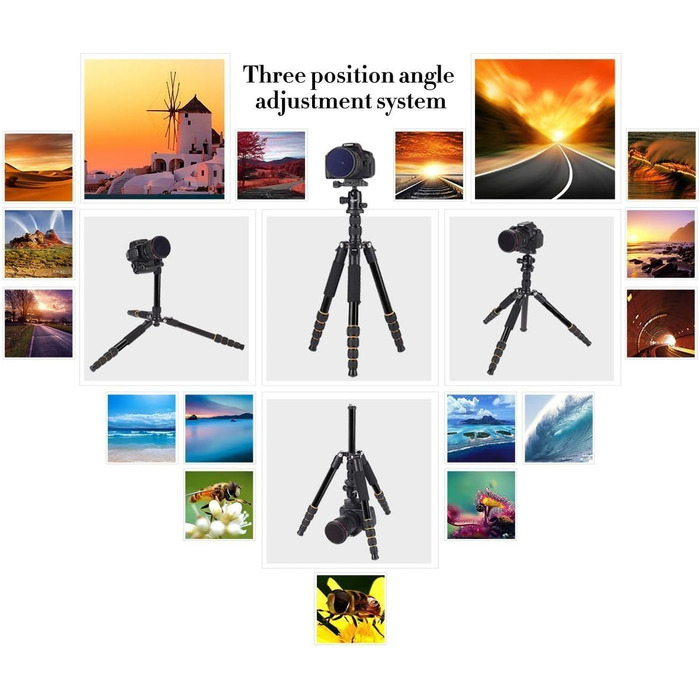 Штатив ZOMEI Q666 для камери: алюмінієвий, 155 см, 3-в-1 (штатив, макроштатив, монопод), з кульковою головкою 360° та швидкою платформою 1/4'