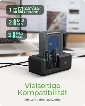 ICY BOX Док-станція для HDD/SSD USB 3.2 Gen 2 (10 Gbit/s) - Клонування жорстких дисків, підтримка 2.5' та 3.5' SATA, M.2 NVMe
