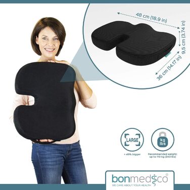 Ортопедична подушка для сидіння Bonmedico з Memory Foam Gel - для автомобіля, офісу, крісла колісного - чорна сітка, велика