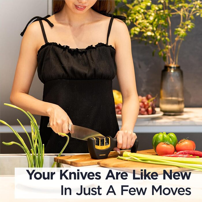 Deiss PRO 3-ступеневий точило для ножів кухонних та кишенькових - професійний точило для ножів шеф-кухаря, мисливських та керамічних - безпечне відновлення та полірування гострих лез (ORANGE)
