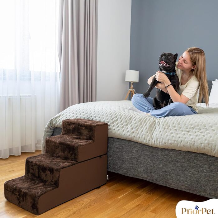 Сходинки для собак на ліжко та диван - 4 сходинки, 58 см - з піносподуху, для маленьких собак, безпечні та стабільні, знімний та пральний чохол, світло-сірий (4-Brown)