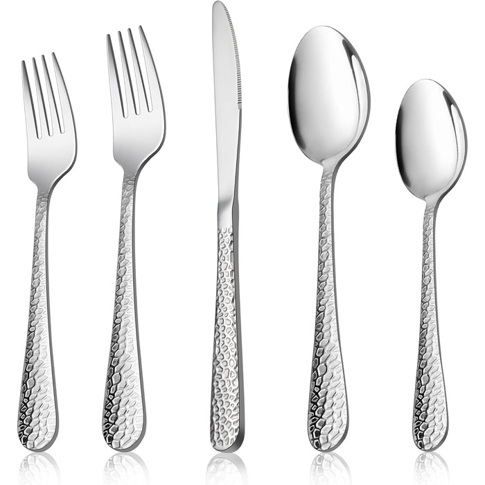 Herogo Cutlery Set 12 People, 60-Piece Stainless Steel Cutlery Set with Knife, Fork, Spoon, Elegant Hammered Silverware for Home/Party/Restaurant, Dishwasher Safe, Rustproof, Polished