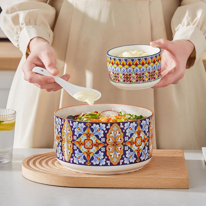 Набір супових та салатних мисок Vancasso (4 шт.) з кришкою, кераміка, 300/600/1080/1800 мл - для обіду, пікніка, кухні