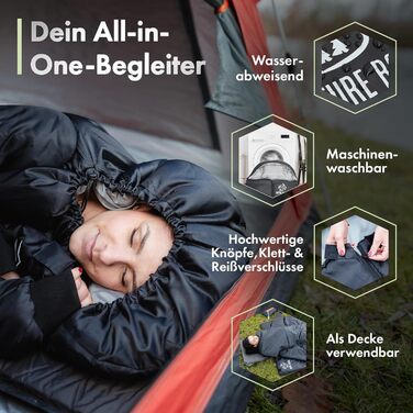 Спальний мішок з рукавами Nature Rovers, чорний, для дорослих, 3 сезони, водонепроникний, з подушкою, 220x80 см