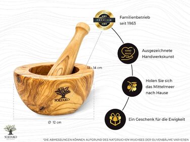 Ступка з товкачем SOLTAKO The Sicilian Mortar, 12 см, дерев'яна, преміум якість