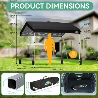 COBIZI Gazebo - Folding Gazebo - Waterproof, Stable, 275 cm Party Tent, UV Protection 50+ - Folding Gazebo with Waffle Pattern for Camping, Beach, Family Gatherings (White) (Black, 3x3m with 1 Side Walls)