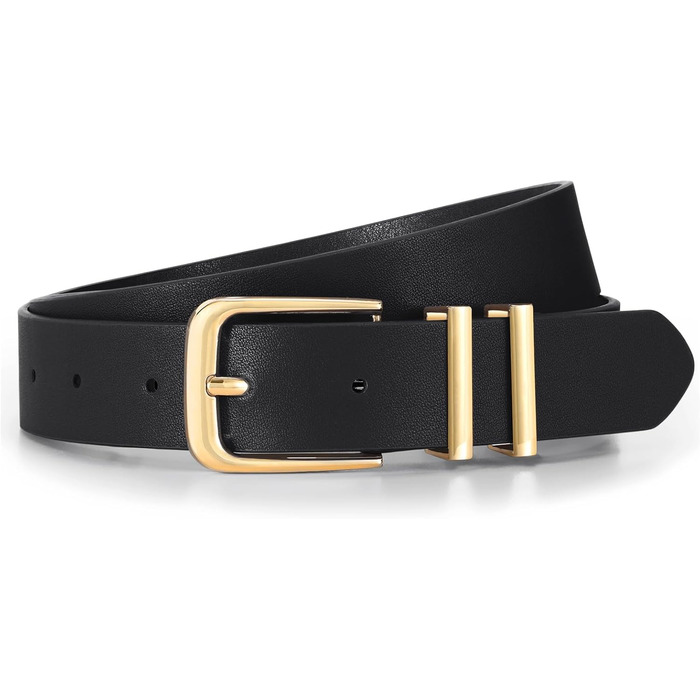 Жіночий шкіряний ремінь JasGood з золотою пряжкою, чорний колір, розмір M (76-90 см)