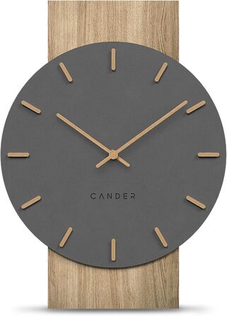 Cander Berlin MNU 2630 Z Wall Clock Silent 41 cm No Ticking Sounds Living Room Modern Vintage Gray Black Wooden Hands