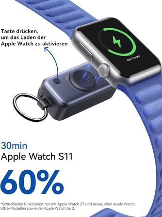 Power Bank INIU для Apple Watch, 5000mAh, вбудований кабель, LCD-дисплей, сумісний з iWatch 10/9/8/Ultra2/Ultra/SE, iPhone 16/15 (Чорний)