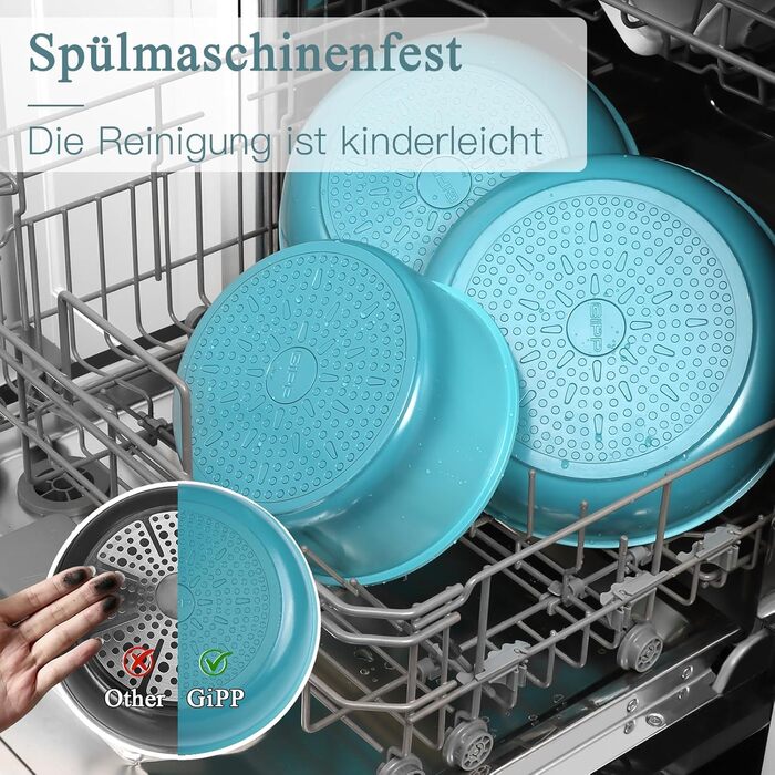 Набір посуду GiPP 11 предметів: сковорідки та каструлі з антипригарним покриттям, знімні ручки, сталевий, блакитний градієнт, для всіх типів плит, сумісний з духовкою
